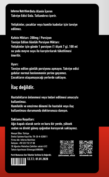 INFERNO NUTRATION PRE WORKOUT (43 SERVİS)