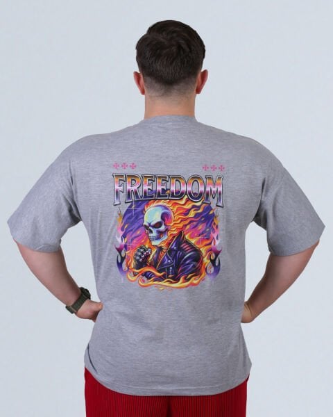 GRİ OVERSİZE BASKILI TİŞÖRT